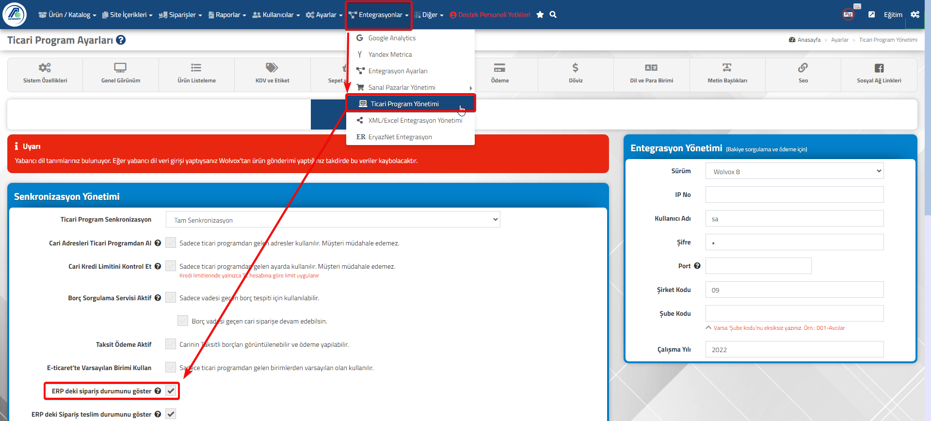 AKINSOFT e-Ticaret Programında  Siparişlerin Muhasebe Durumunu Gösterme İşlemi