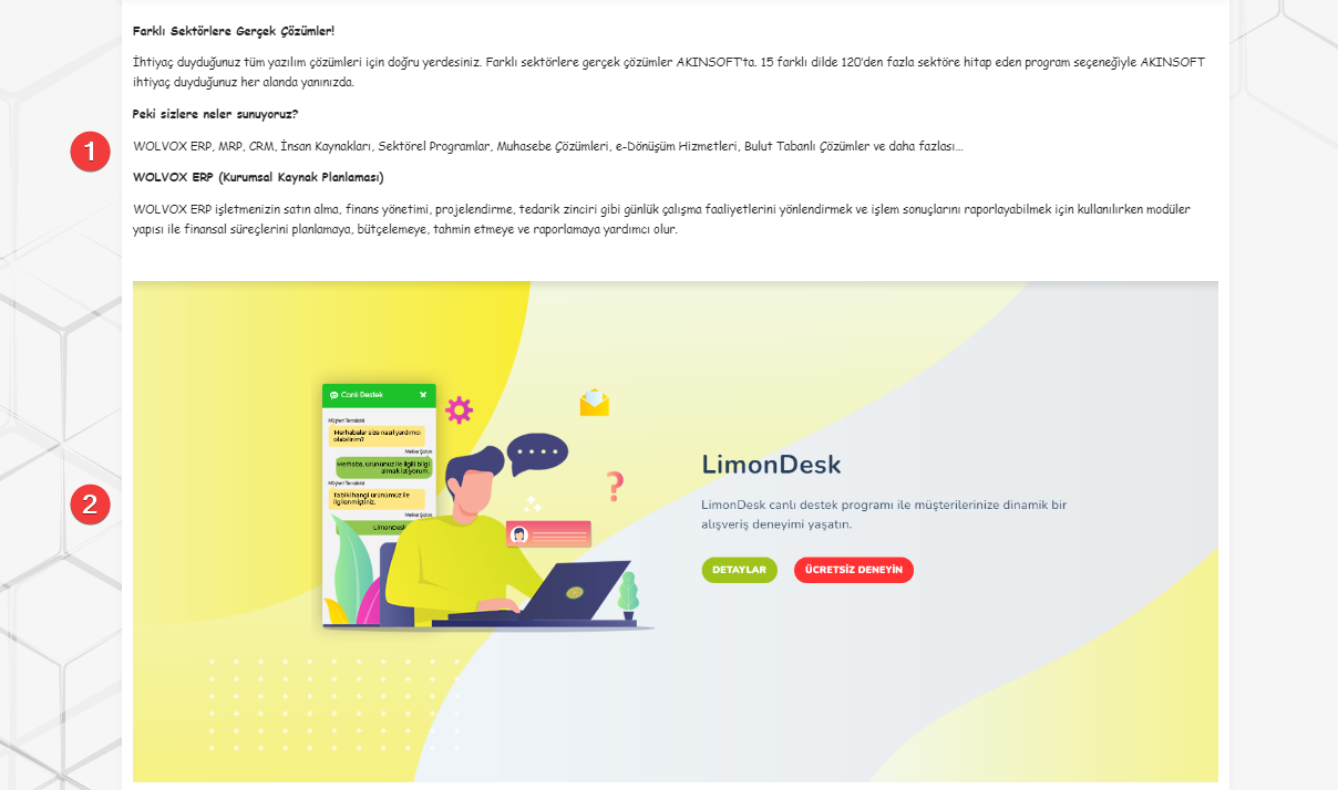 AKINSOFT e-Ticaret Programında  Tema Özellikleri CMS Şablon – 1 Orta Bölüm