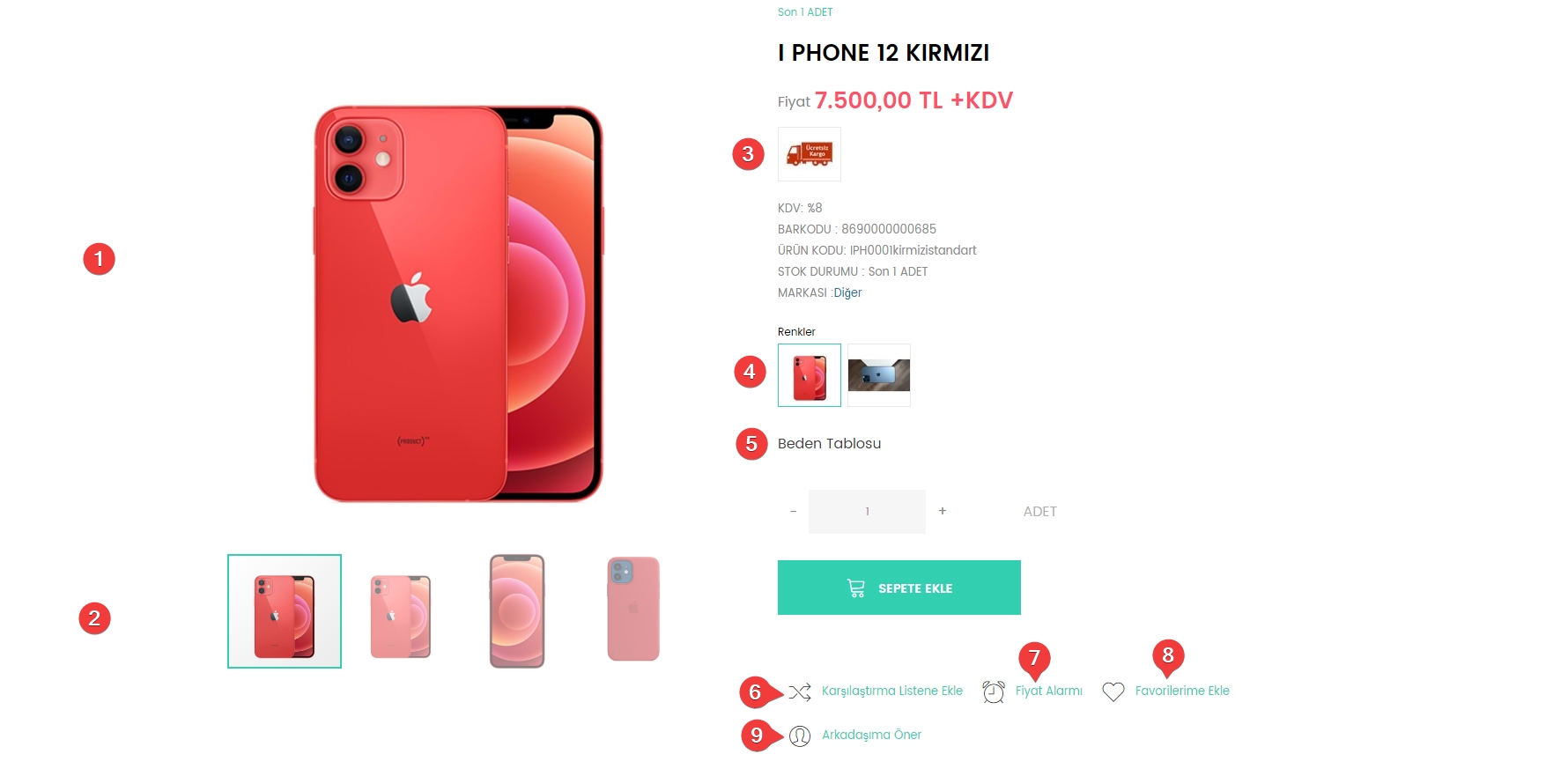 AKINSOFT e-Ticaret Programında Tema Özellikleri Premium – 1 Ürün Detay Alanı