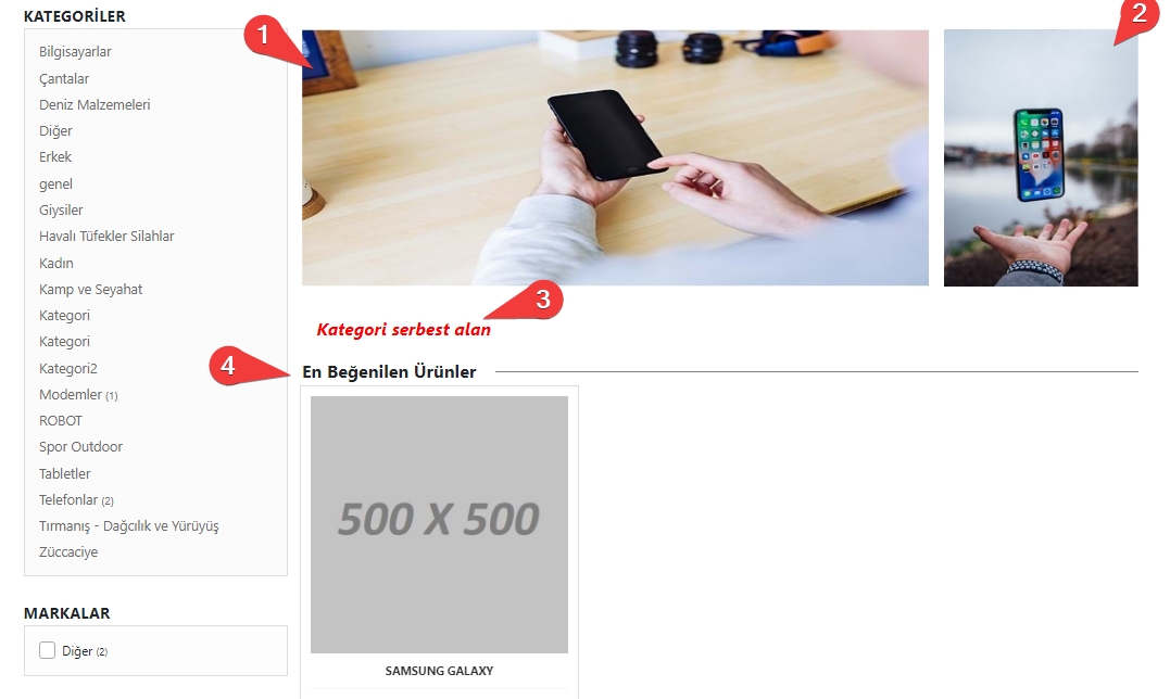 AKINSOFT e-Ticaret Programında Tema Özellikleri Şablon – 1 Ürün Listesi Alanı