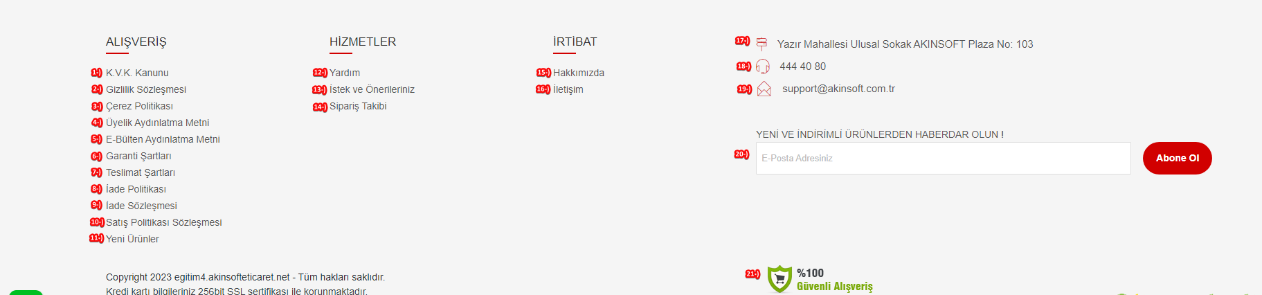 AKINSOFT e-Ticaret Programında Tema Özellikleri Şablon – 10 Alt Bölüm