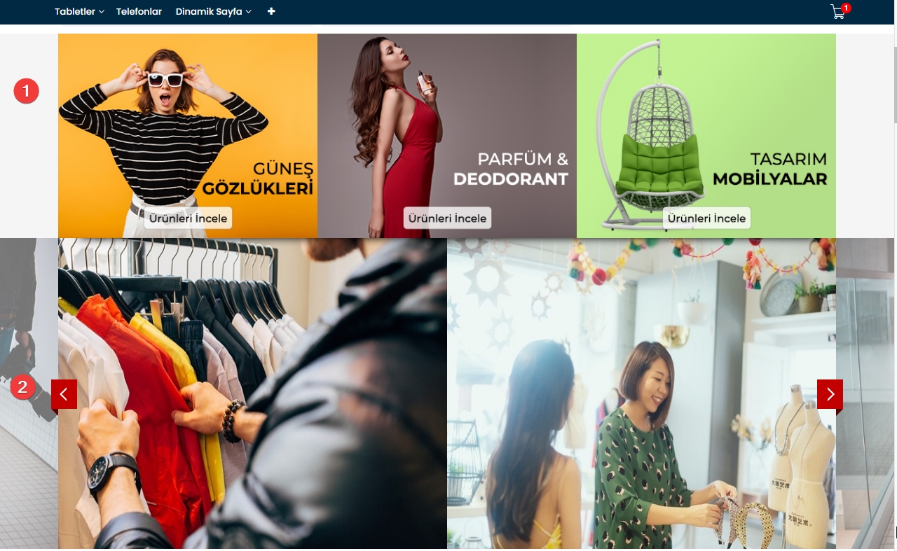 AKINSOFT e-Ticaret Programında Tema Özellikleri Şablon – 2 Orta Bölüm