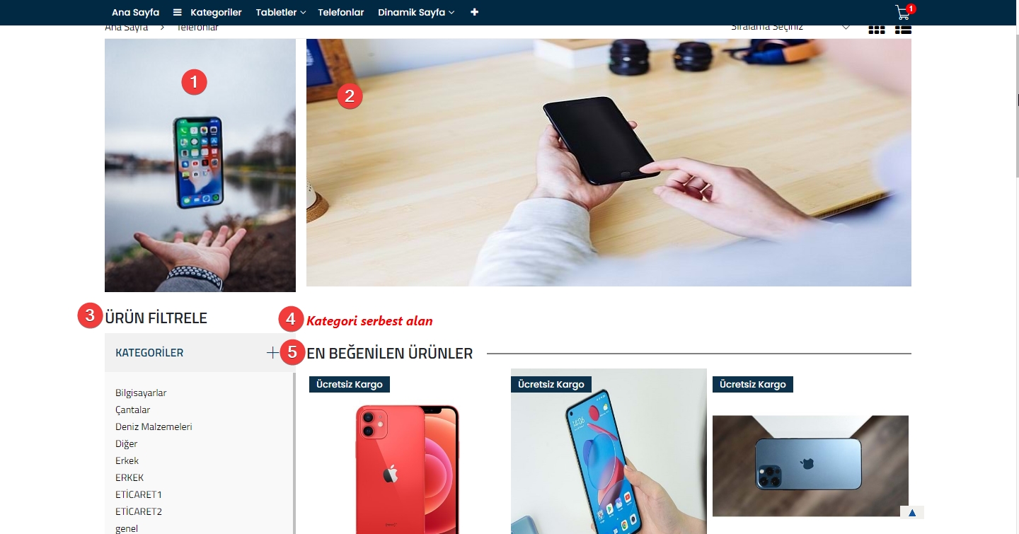 AKINSOFT e-Ticaret Programında Tema Özellikleri Şablon – 2 Ürün Listesi Alanı