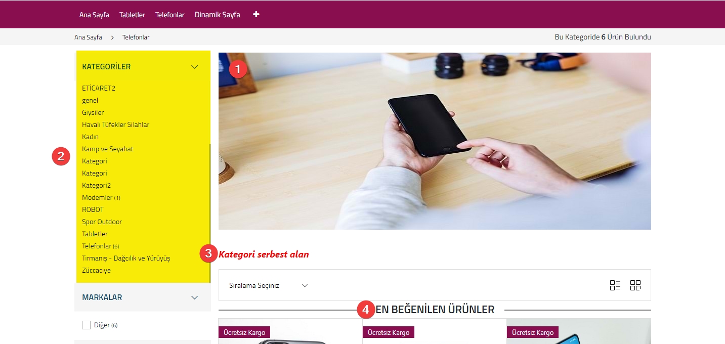 AKINSOFT e-Ticaret Programında Tema Özellikleri Şablon – 3 Ürün Listesi Alanı