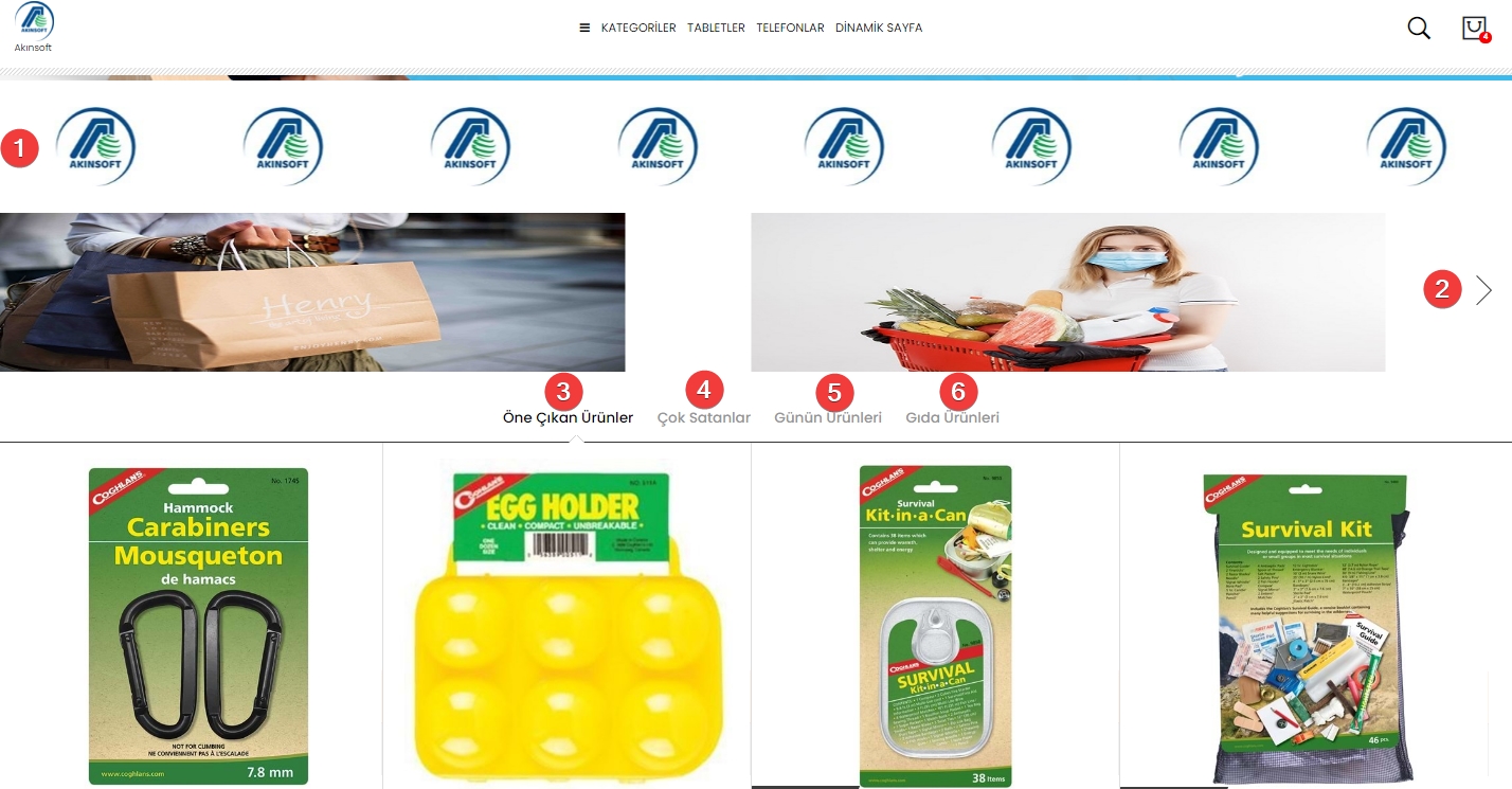 AKINSOFT e-Ticaret Programında Tema Özellikleri Şablon – 4 Orta Bölüm