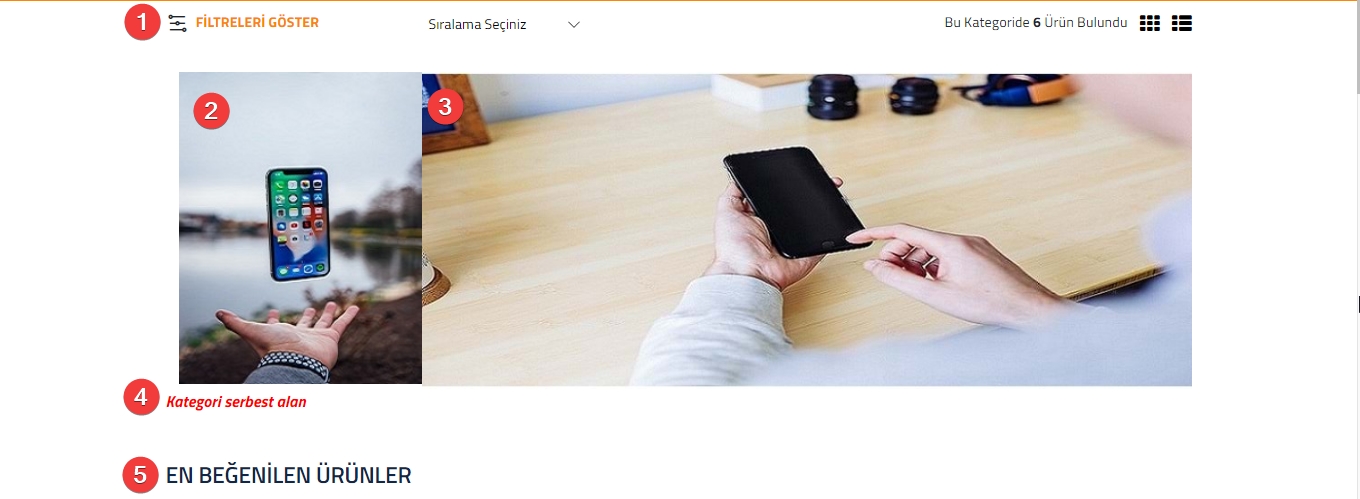 AKINSOFT e-Ticaret Programında  Tema Özellikleri Şablon – 5 Ürün Listesi Alanı
