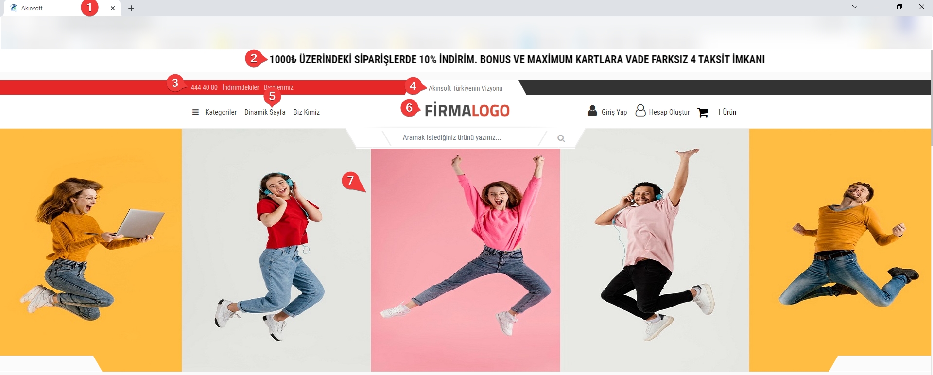 AKINSOFT e-Ticaret Programında Tema Özellikleri Şablon – 9 Üst Bölüm