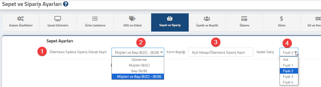 e-Ticaret Açık Hesap/Ödemesiz Sipariş Ödeme Türü İşlemleri